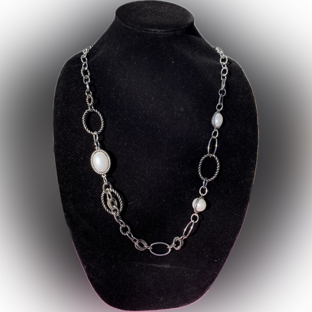 Pannee By Panacea Elegant Unique Design Silver Chain Necklace White Pearl 38 19$